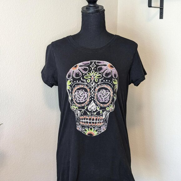 Way to‎ Celebrate Halloween Women's Day Of The Dead Black Graphic Cotton Tee - Picture 1 of 6